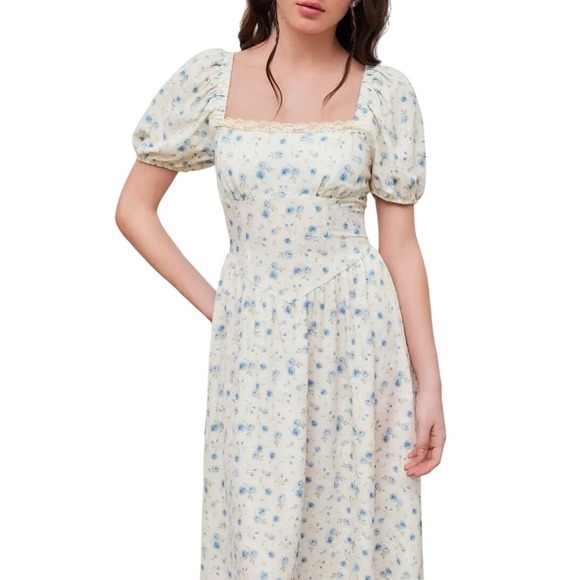 Cider Floral Puff Sleeve Midi Dress Cottagecore Lace Up Back Size‎ XL - Picture 4 of 13